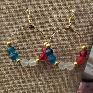 Patriotic Hoop Gold plated Earrings NEW